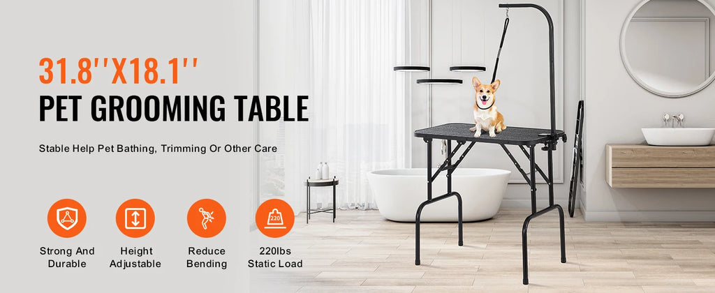 SucceBuy Pet Grooming Table Two Arms with Clamp Dog Station Foldable Pets Stand for Medium Small Dogs with Grooming Loop