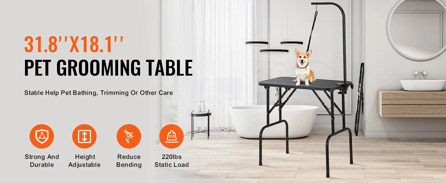 SucceBuy Pet Grooming Table Two Arms with Clamp Dog Station Foldable Pets Stand for Medium Small Dogs with Grooming Loop