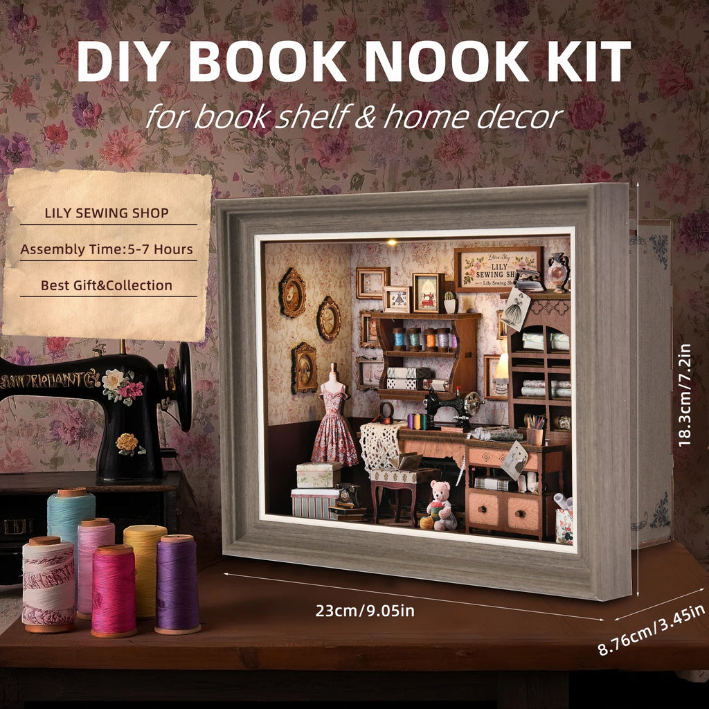 Robotime Book Nook Kit Tailor's Shop DIY Wooden Puzzle Bookshelf Insert Decor Gift for Adults Teens