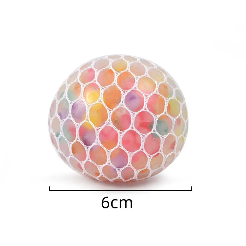 Squeeze Mesh Ball Toy Ball Stress Relief Fidget Toy Colorful Beads Inside Soft Squishy Ball For Adults Funny Decompression Toys
