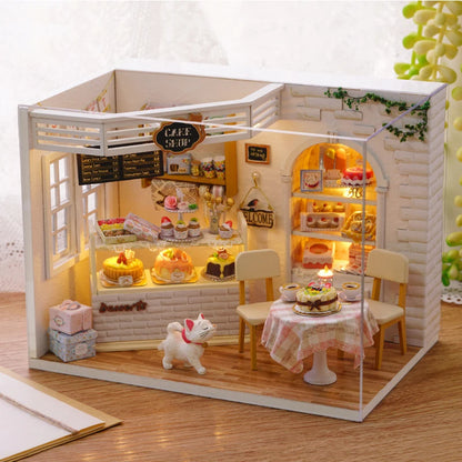 Kitten Mini Dollhouse 3D Puzzle Assembly Kit Creative Bedroom Decor with Furniture Wooden Craft Gift