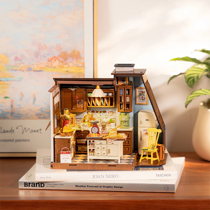 Robotime Rolife Baking Kitchen DIY Miniature Dollhouse Kit DG172 Gift for Women Girls Craft Hobby