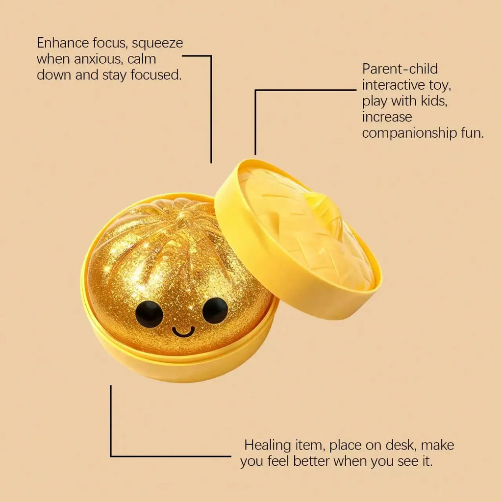 Glitter Filled Transparent Squeeze Bun, Soft Flexible Squishy Toy For Teens & Adults
