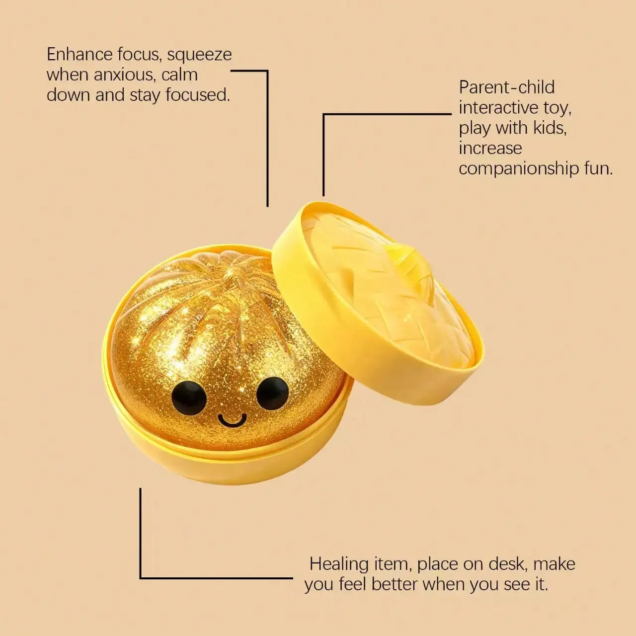 Glitter Filled Transparent Squeeze Bun, Soft Flexible Squishy Toy For Teens & Adults