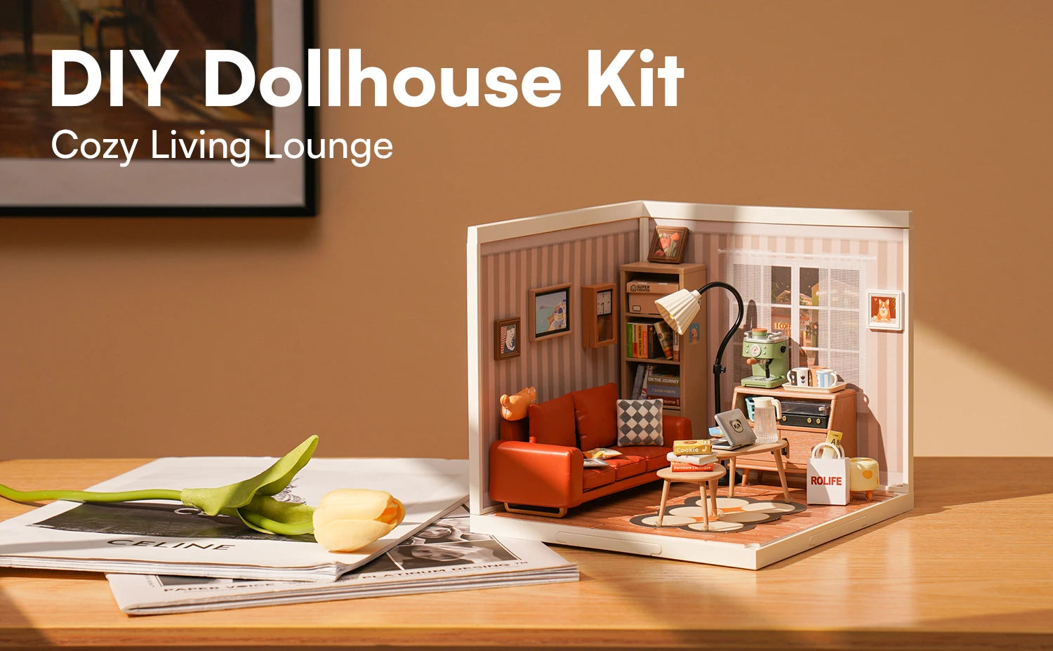 Robotime Rolife Cozy Living Lounge DIY Miniature House Kit 3D Puzzle Building Blocks Gift Adults Kids