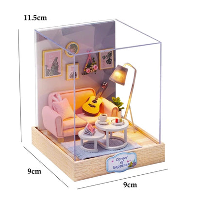 Kitten Mini Dollhouse 3D Puzzle Assembly Kit Creative Bedroom Decor with Furniture Wooden Craft Gift