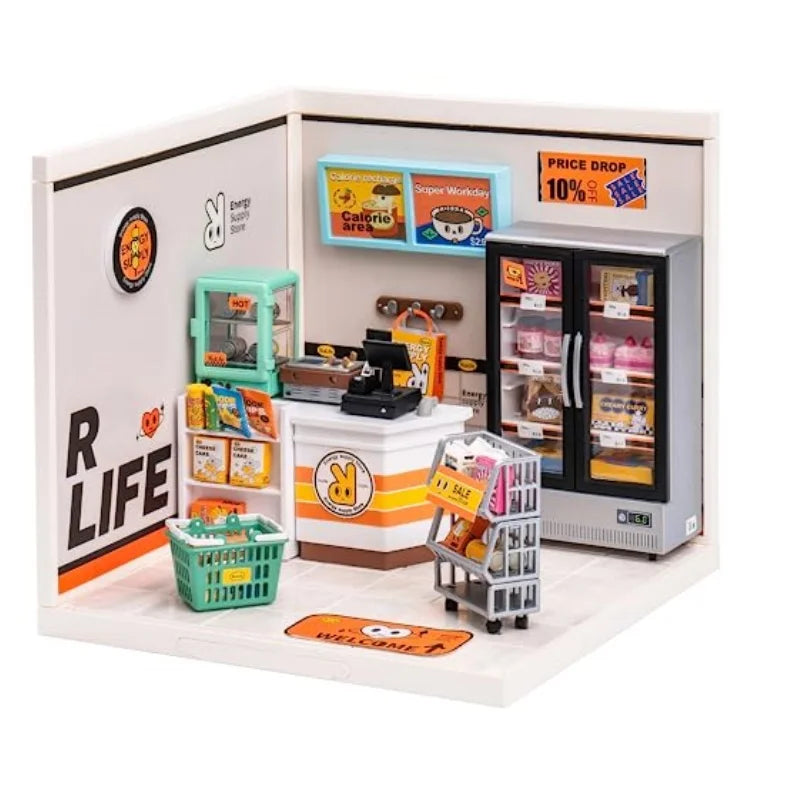 Robotime Mini Dollhouse Kit 1:20 Fruit Store Cafe with LED Lights DIY Gift for Teens Adults