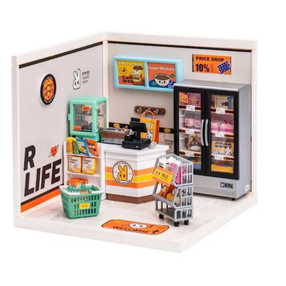 Robotime Mini Dollhouse Kit 1:20 Fruit Store Cafe with LED Lights DIY Gift for Teens Adults