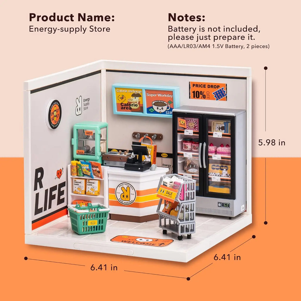 Robotime Mini Dollhouse Kit 1:20 Fruit Store Cafe with LED Lights DIY Gift for Teens Adults