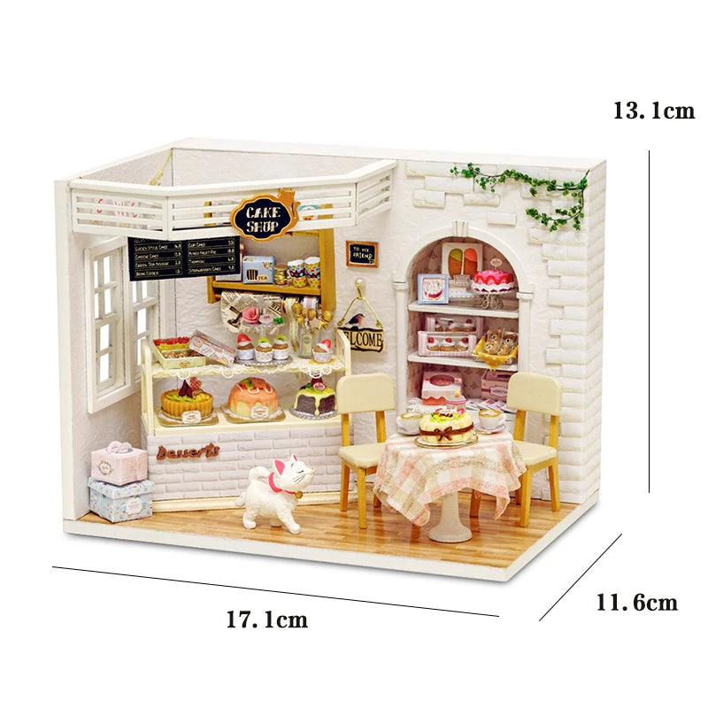 Kitten Mini Dollhouse 3D Puzzle Assembly Kit Creative Bedroom Decor with Furniture Wooden Craft Gift