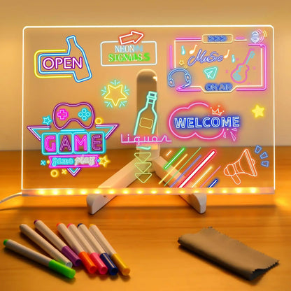 DIY LED Note Board Night Light Colorful 7 Pens Acrylic Message Drawing Board Kids Birthday Gift