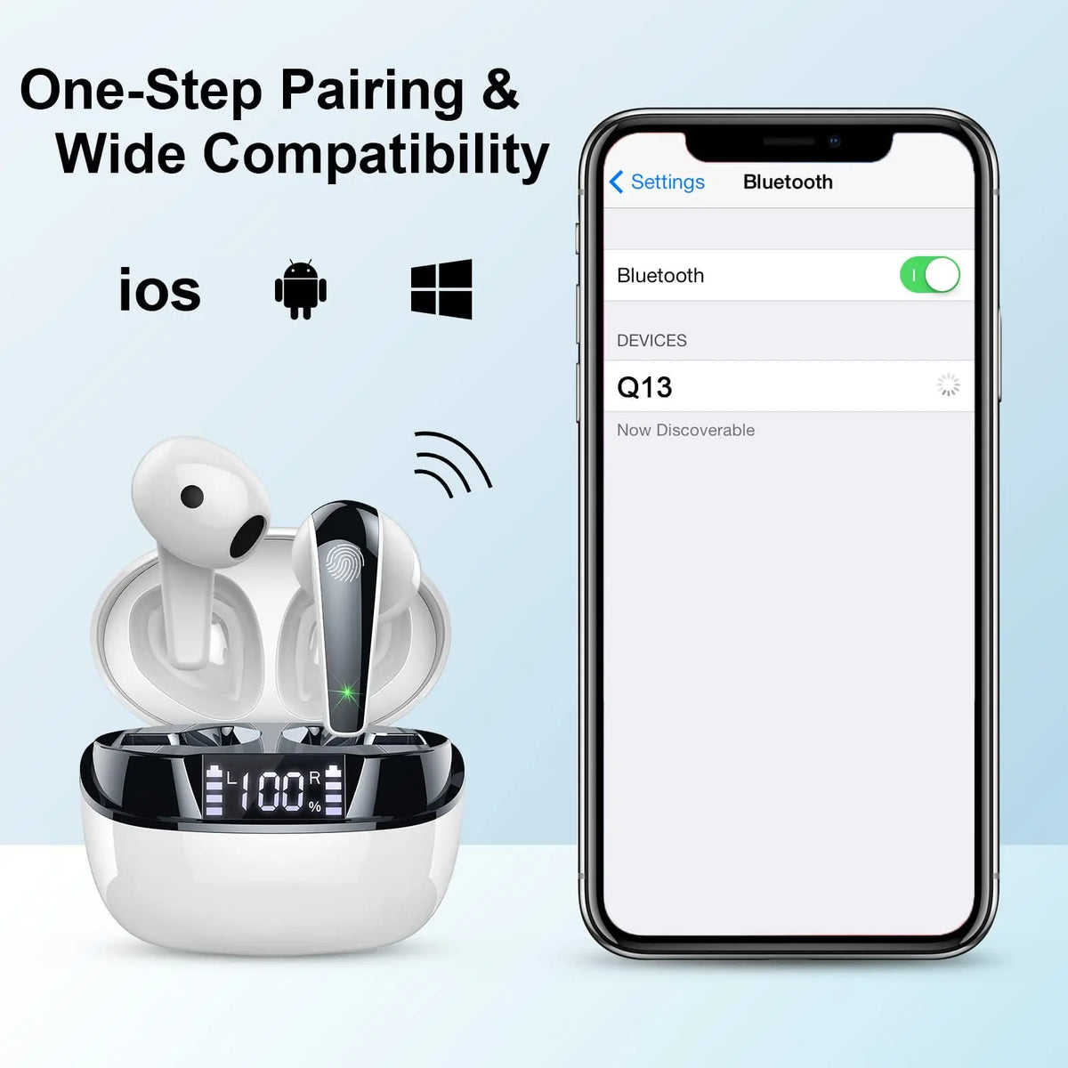 Wireless Earbuds Bluetooth 5.3 In-Ear Headphones Dual ENC Mic 35H Playtime Sport Waterproof