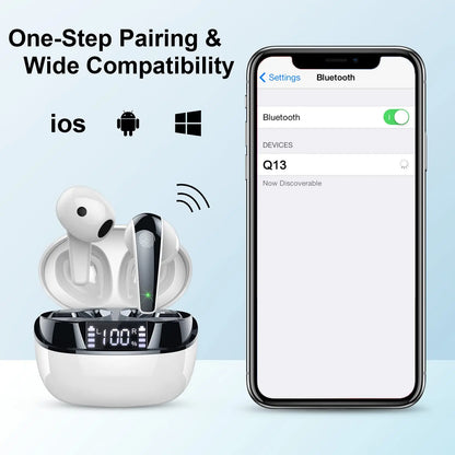 Wireless Earbuds Bluetooth 5.3 In-Ear Headphones Dual ENC Mic 35H Playtime Sport Waterproof