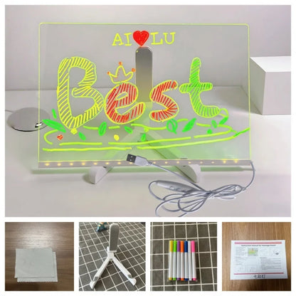 LED Light Up Doodle Pad Reusable Erasable Fluorescent Drawing Board Kids Art Painting Toy Party Gift