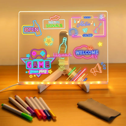 DIY LED Note Board Night Light Colorful 7 Pens Acrylic Message Drawing Board Kids Birthday Gift