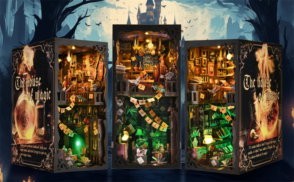 Robotime Book Nook Kit Magic House DIY Wooden Puzzle Bookshelf Insert Fantasy Decor Gift Adults Teens