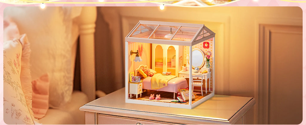 Robotime Rolife 3D Puzzle Lovely Pink Bedroom DIY Miniature House Kit Building Blocks Gift Girls Kids