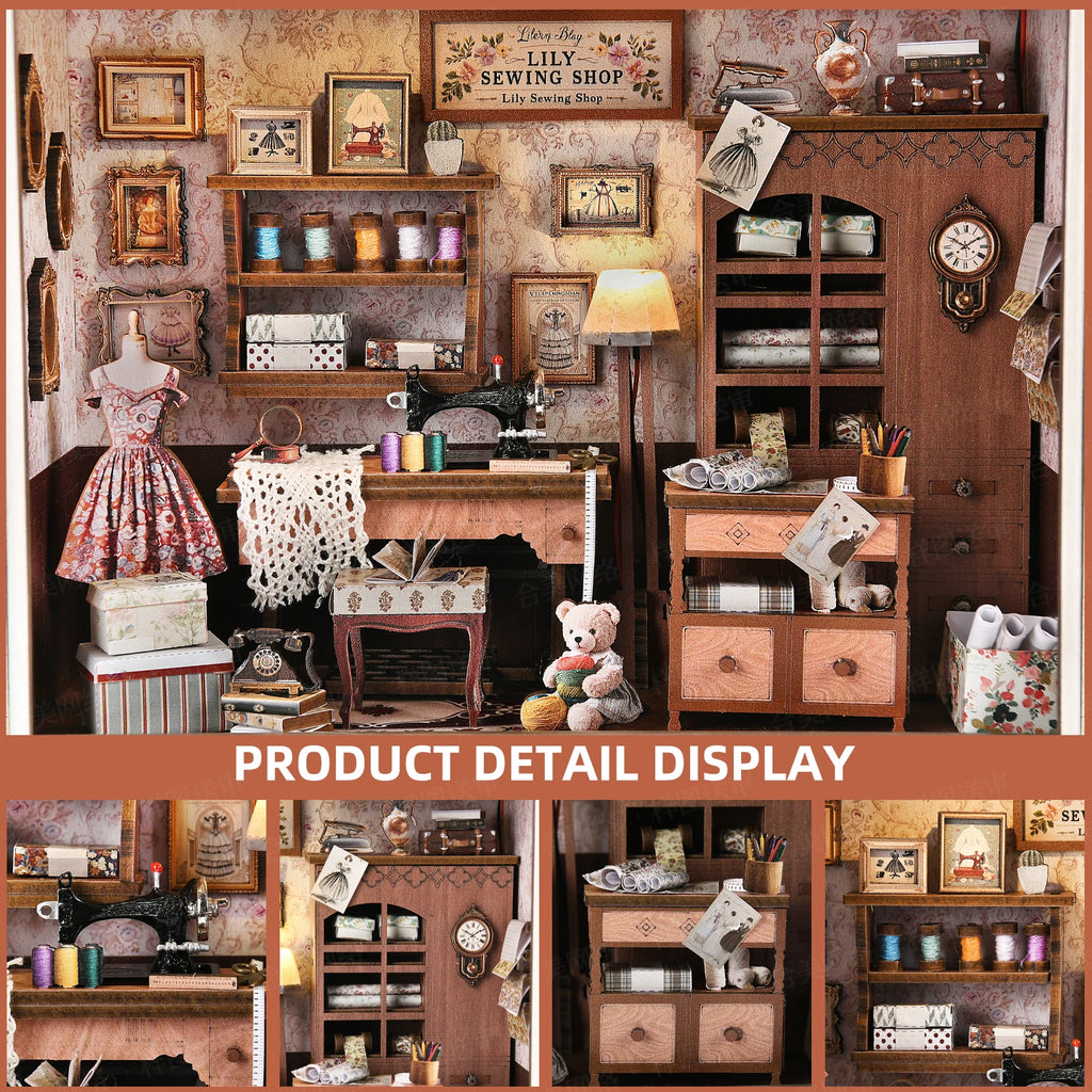 Robotime Book Nook Kit Tailor's Shop DIY Wooden Puzzle Bookshelf Insert Decor Gift for Adults Teens