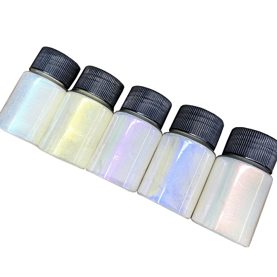 6Pcs/Set Aurora Mermaid Nail Art Powder High-Gloss Polarized White Pearl Chrome Pigment Chameleon Manicure Rubbing Mica Dust *&