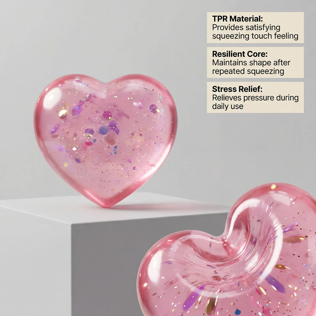 Heart Shaped Squishy Fidget Toy Soft Fast Rebound Sensory Squeeze Pink Blue Purple