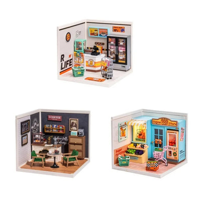 Robotime Mini Dollhouse Kit 1:20 Fruit Store Cafe with LED Lights DIY Gift for Teens Adults