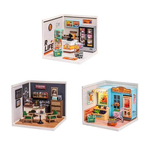 Robotime Mini Dollhouse Kit 1:20 Fruit Store Cafe with LED Lights DIY Gift for Teens Adults