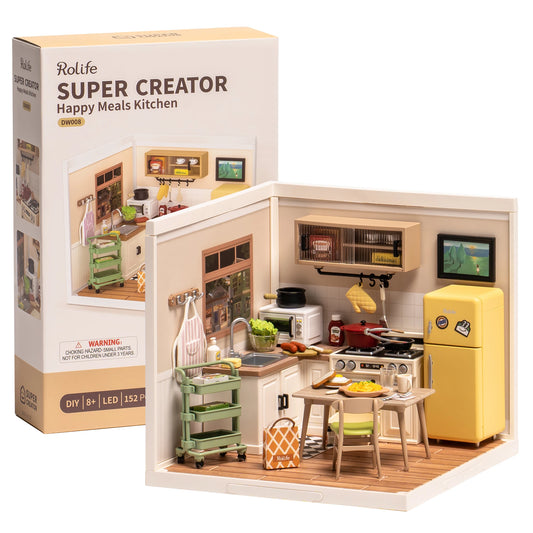 Robotime Rolife Happy Meals Kitchen DIY Miniature House Kit 3D Puzzle Building Blocks Gift Kids Adults