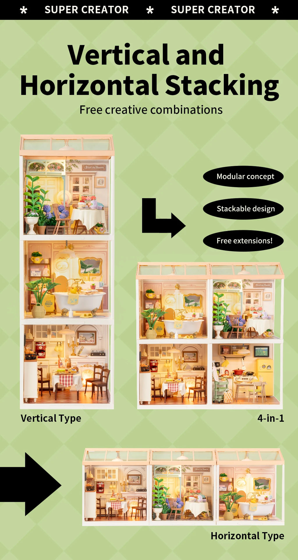 Robotime DIY Miniature Dollhouse Kit Supply Store with LED Lights Birthday Gift Adults Teens