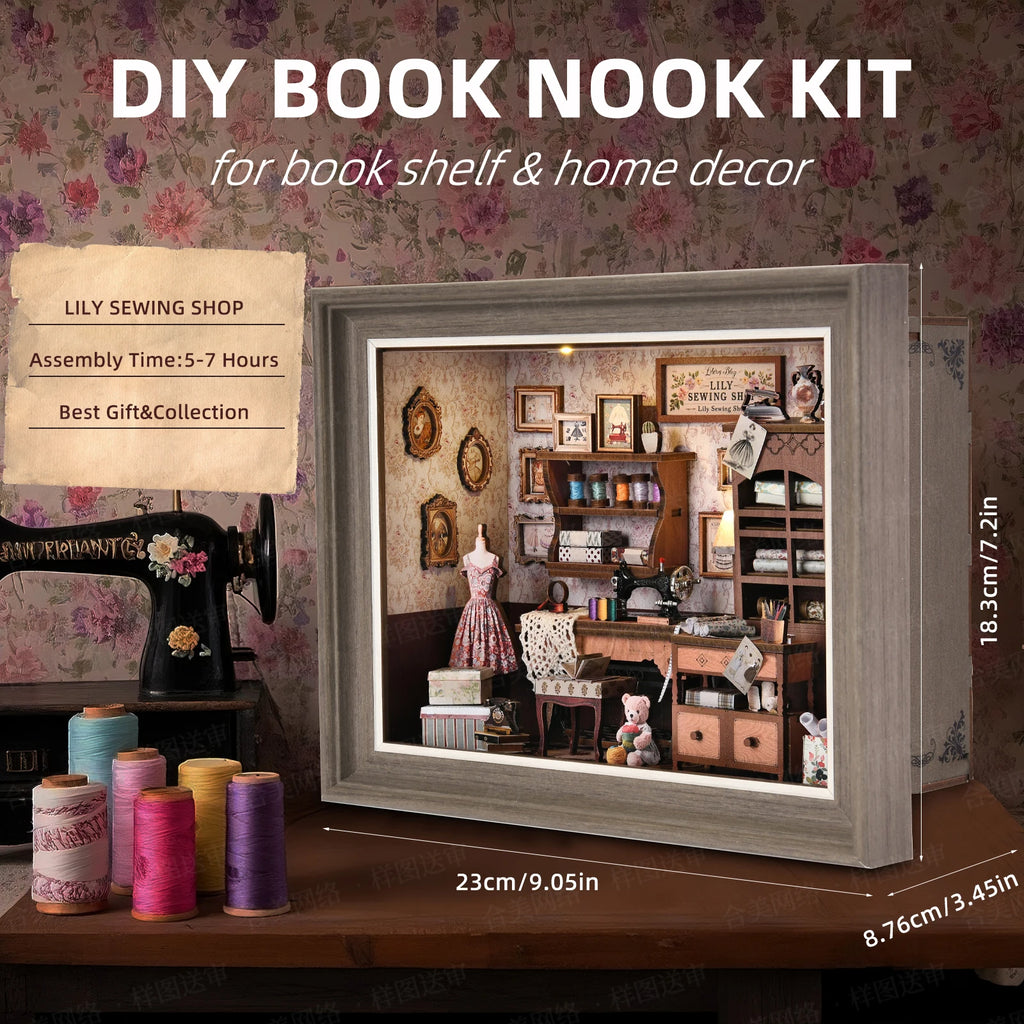 Robotime Book Nook Kit Tailor's Shop DIY Wooden Puzzle Bookshelf Insert Decor Gift for Adults Teens