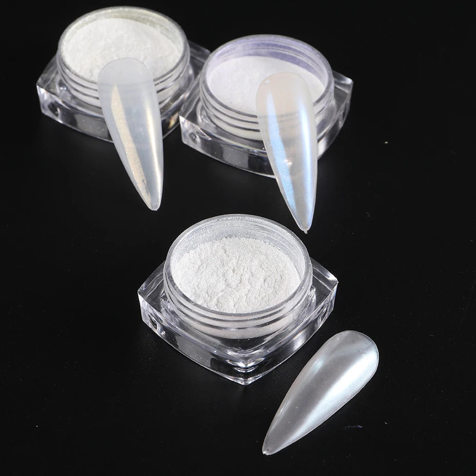 Moonlight Pearl White Nails Glitter Dust Chrome Aurora White Rubbing on Powder Shell Mirror Pigment Nail Art Supplies Decoration