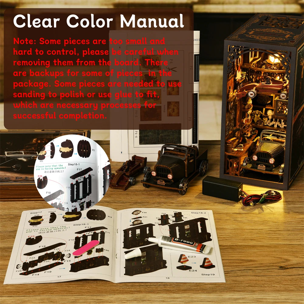 Robotime Book Nook Kit Classic Car F1 DIY Wooden Puzzle Bookshelf Insert Decor Gift Adults Teens