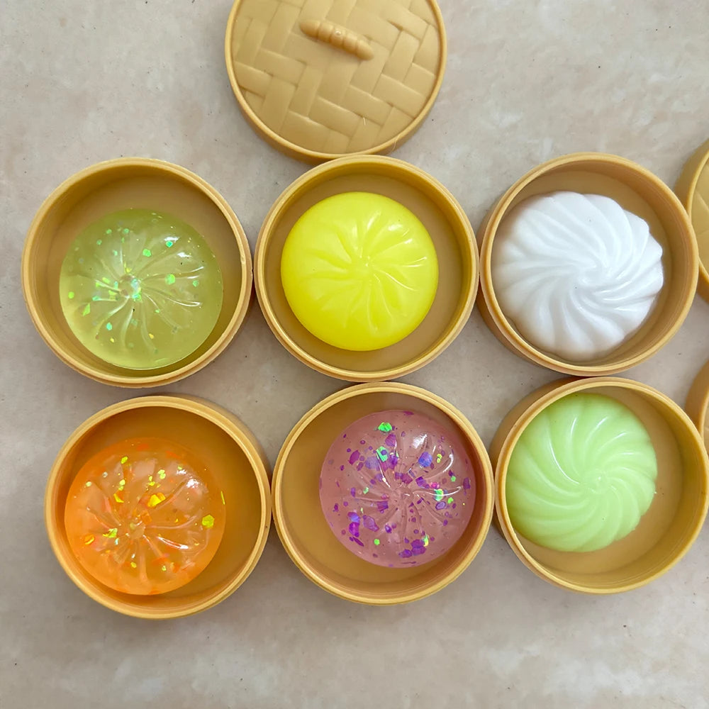 Crystal Mini Dumpling Bun Squishy Toy with Steamer Random 1/3/5/10 Pack