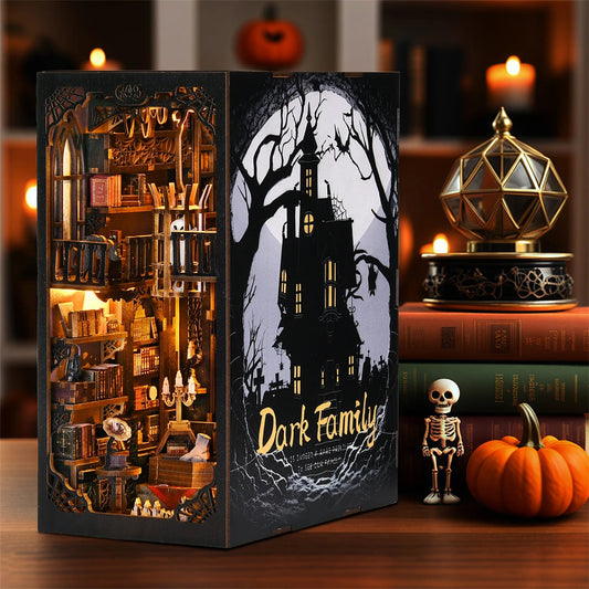 Robotime Book Nook Kit Dark Family Gothic Halloween DIY Wooden Puzzle Bookshelf Insert Decor Gift