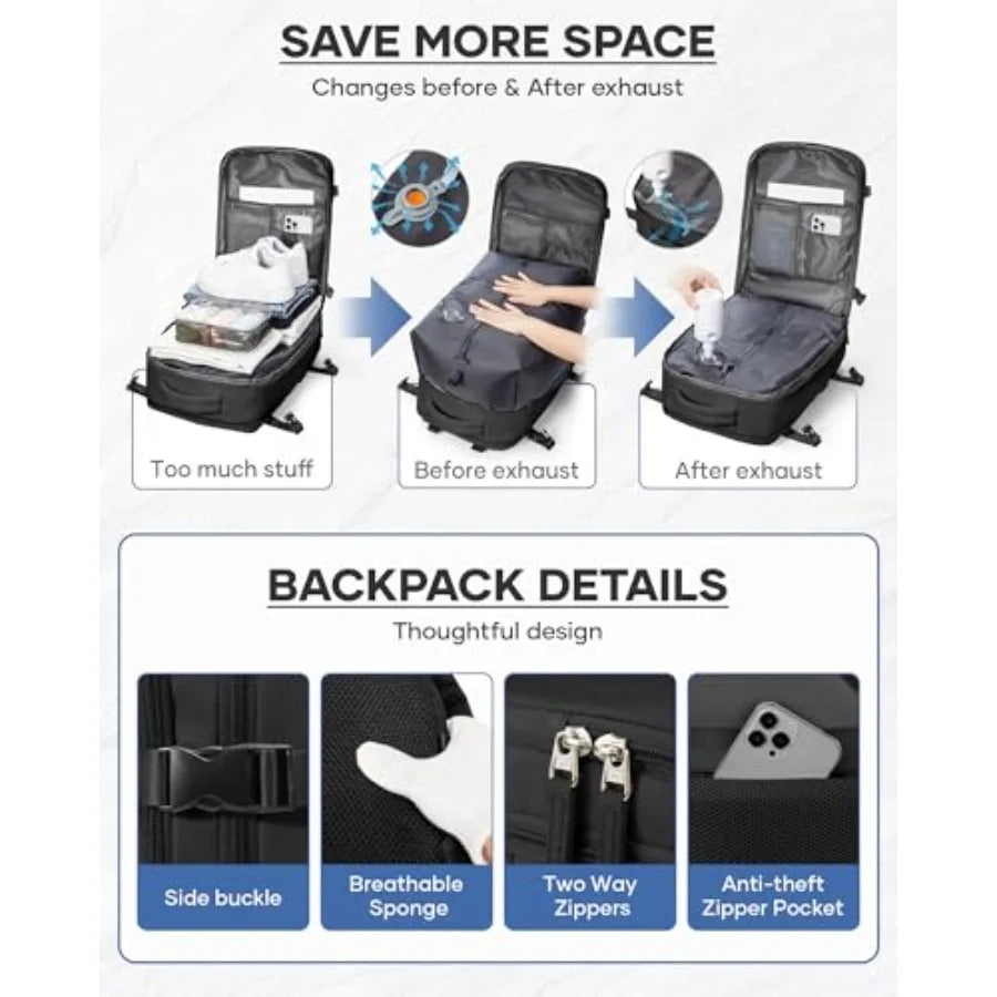Vacuum Backpack Travel with Pumpvacuum Compression Travel Backpack Personal Item Travel Backpack with Vacuum System Large Car