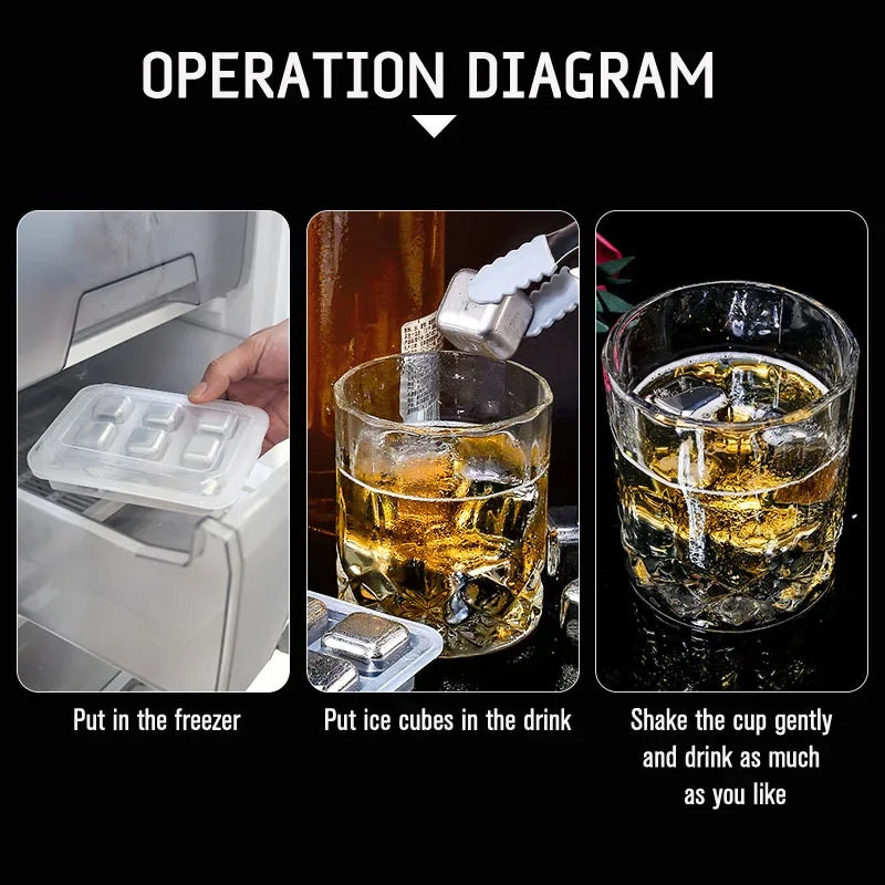 4/6/8 Pcs Stainless Steel Ice Cubes Set Reusable Chilling Stones for Whiskey Wine Wine Cooling Cube Chilling Rock Party Bar Tool
