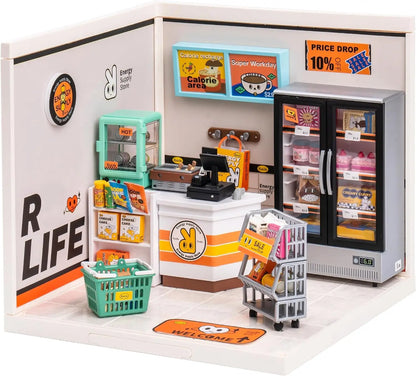 Robotime Mini Dollhouse Kit 1:20 Fruit Store Cafe with LED Lights DIY Gift for Teens Adults