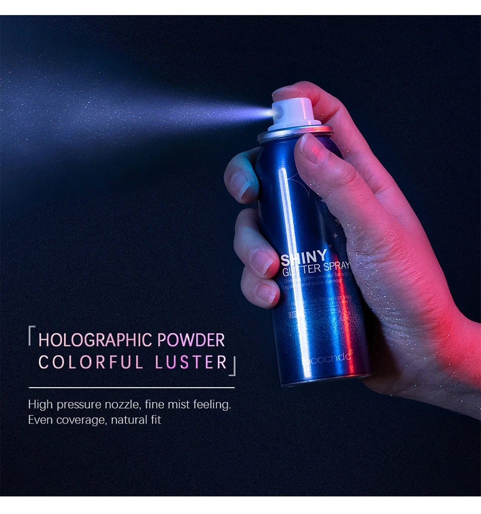 60ml Shiny Silver Glitter Spray High Gloss Glitter Powder Spray Waterproof Shiny Powder Makeup for Body Face Highlight Makeup