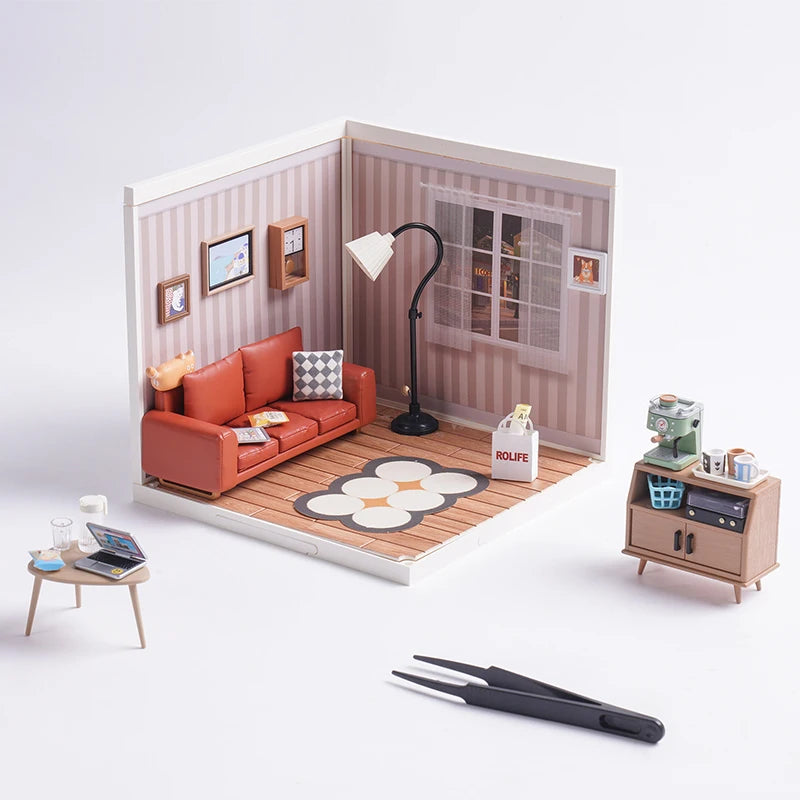 Robotime Rolife Cozy Living Lounge DIY Miniature House Kit 3D Puzzle Building Blocks Gift Adults Kids
