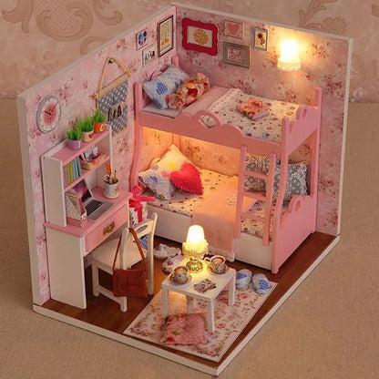 Kitten Mini Dollhouse 3D Puzzle Assembly Kit Creative Bedroom Decor with Furniture Wooden Craft Gift