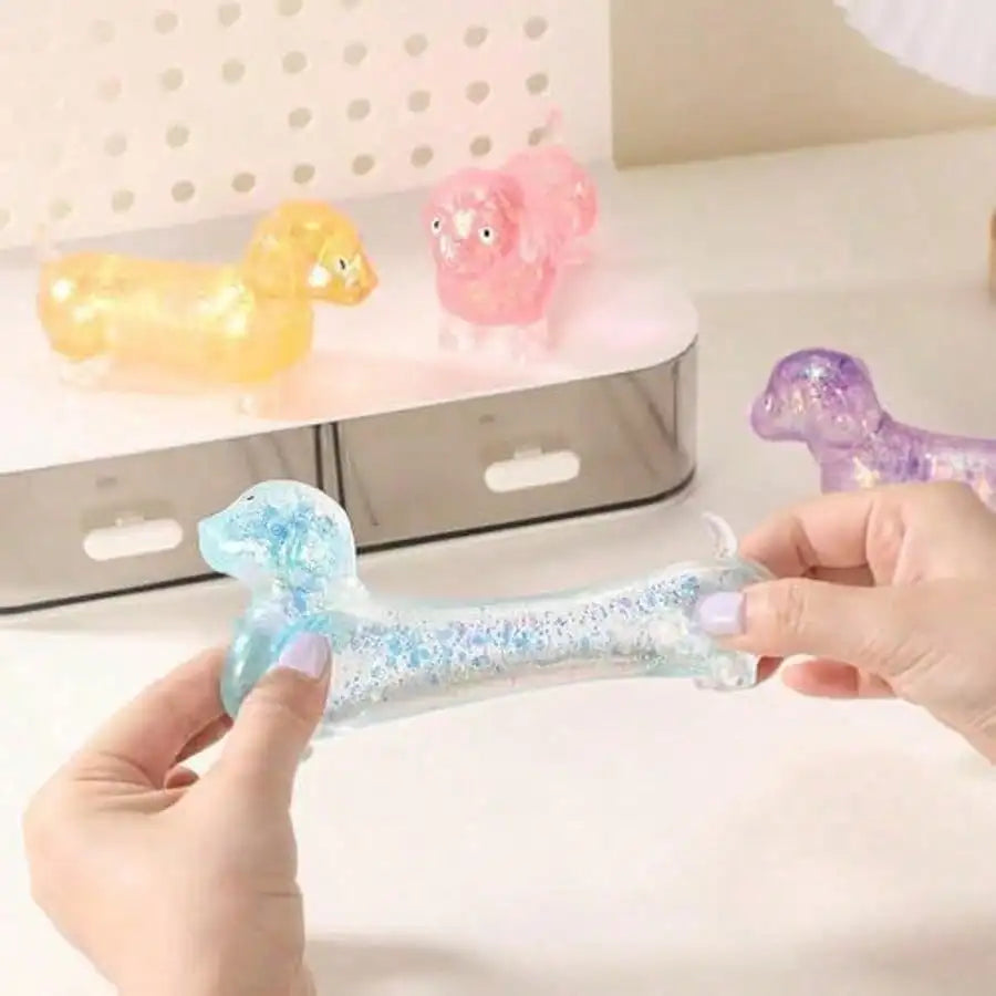 Creative Sparkling Powder Sausage Dog Pinch Soft Maltose Texture Stress Relieving Toy Slim Fingertip Toy for Kids Office Worker