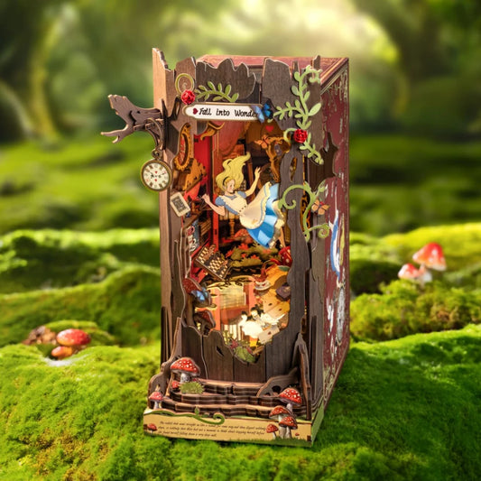 Robotime Book Nook Kit Fall into Wonder DIY Miniature Bookshelf Insert with Lights 3D Puzzle Gift