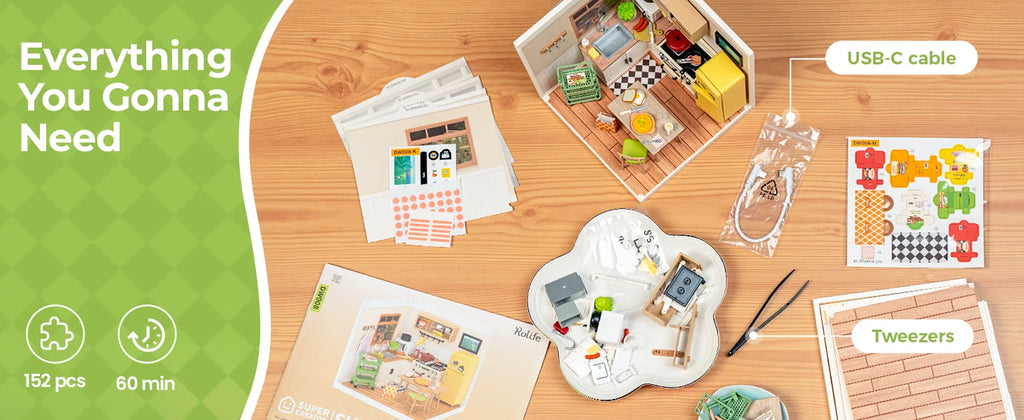 Robotime Rolife Happy Meals Kitchen DIY Miniature House Kit 3D Puzzle Building Blocks Gift Kids Adults