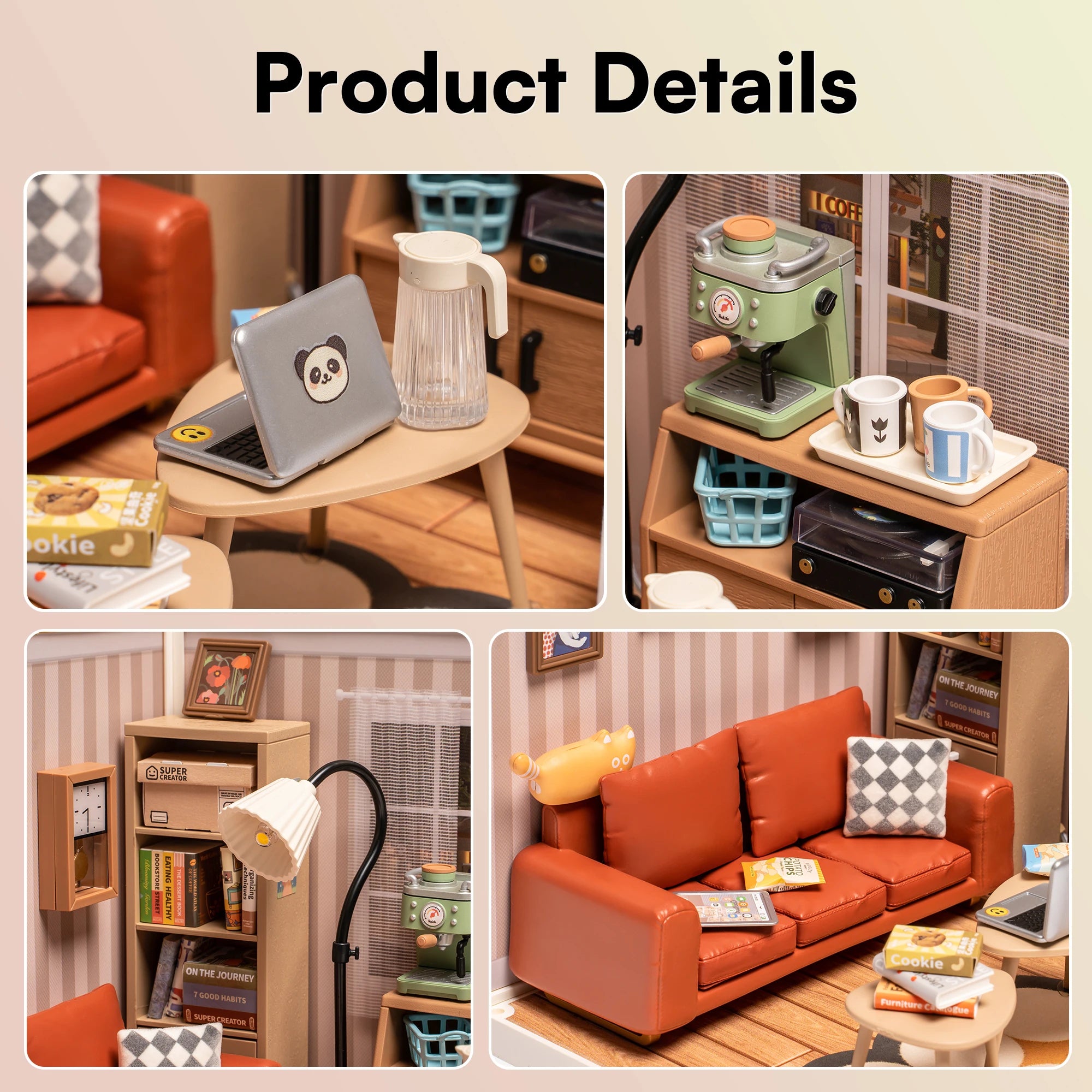 Robotime Rolife Cozy Living Lounge DIY Miniature House Kit 3D Puzzle Building Blocks Gift Adults Kids