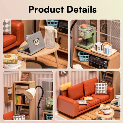 Robotime Rolife Cozy Living Lounge DIY Miniature House Kit 3D Puzzle Building Blocks Gift Adults Kids