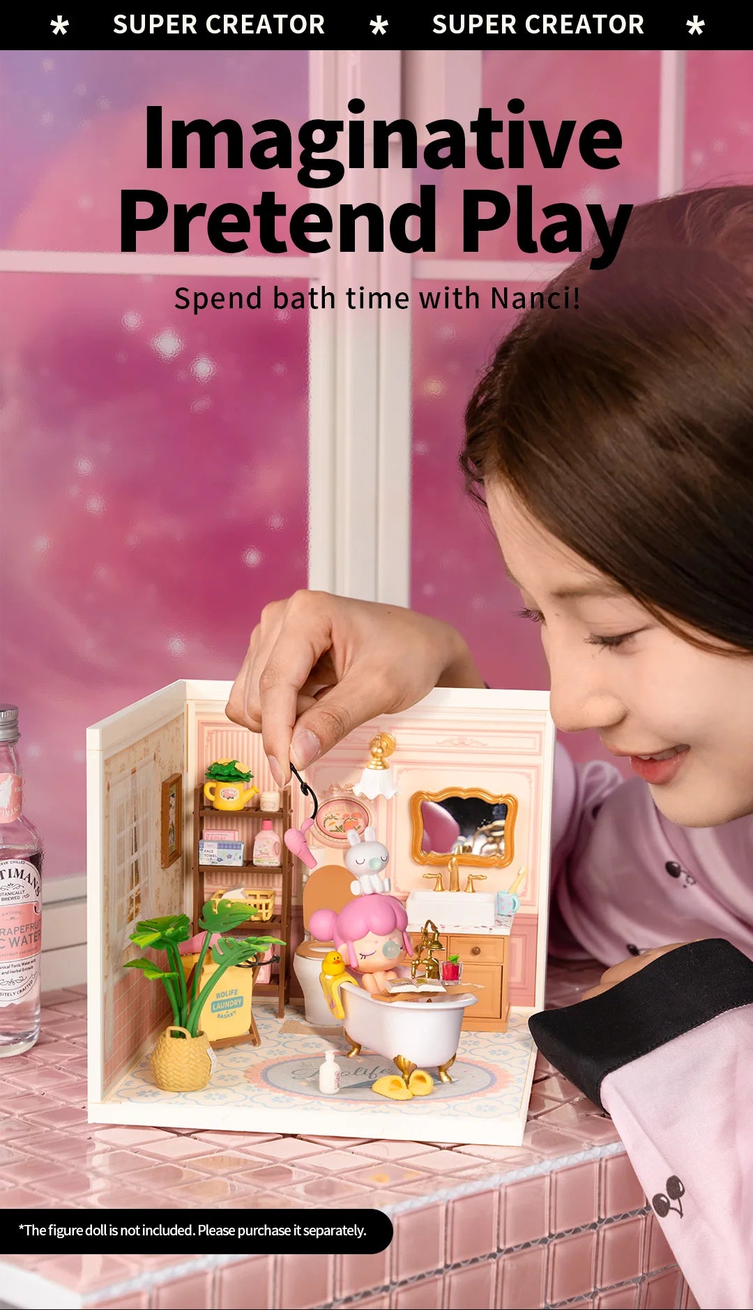 Robotime DIY Miniature Dollhouse Kit Supply Store with LED Lights Birthday Gift Adults Teens