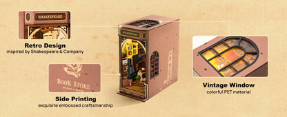 Robotime Book Nook Kit Bookstore TGB07 DIY Miniature Bookshelf Insert with Lights Gift Adults Kids