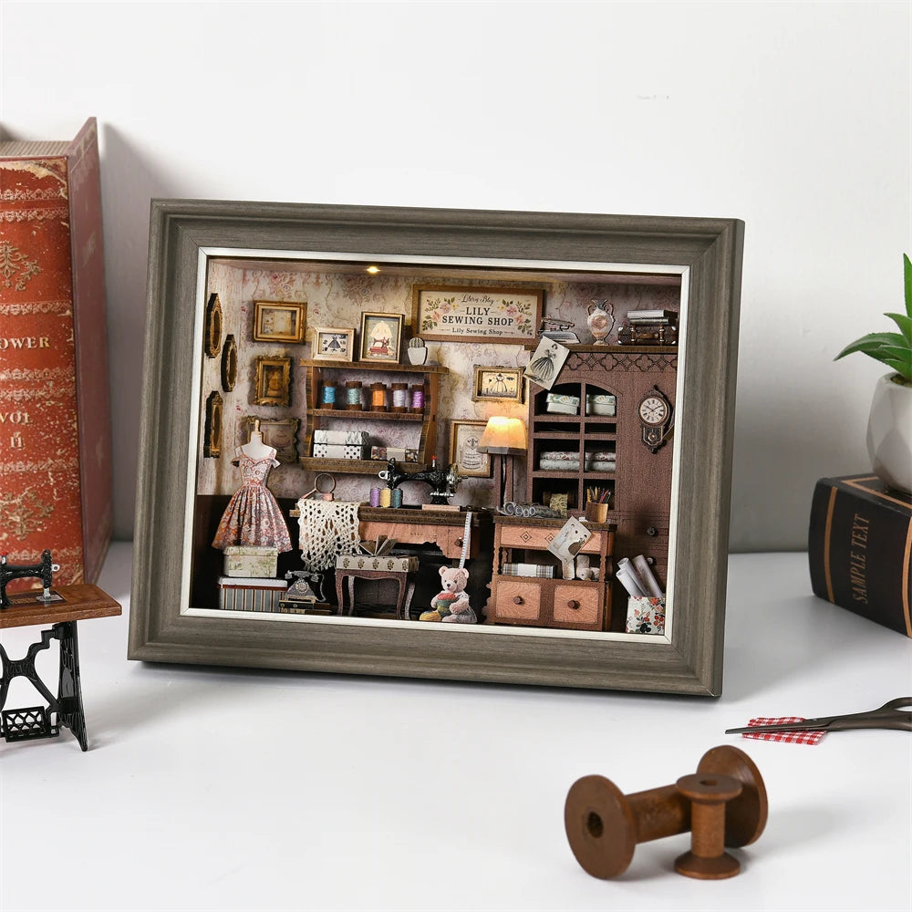 Robotime Book Nook Kit Tailor's Shop DIY Wooden Puzzle Bookshelf Insert Decor Gift for Adults Teens