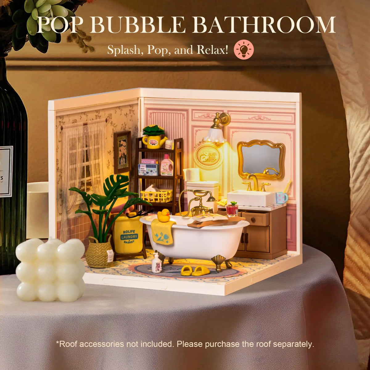 Robotime DIY Miniature Dollhouse Kit Pop Bubble Bathroom Model Building Set Creative Birthday Gift Adults Kids