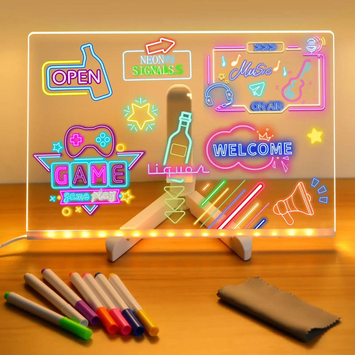DIY LED Note Board Night Light Colorful 7 Pens Acrylic Message Drawing Board Kids Birthday Gift