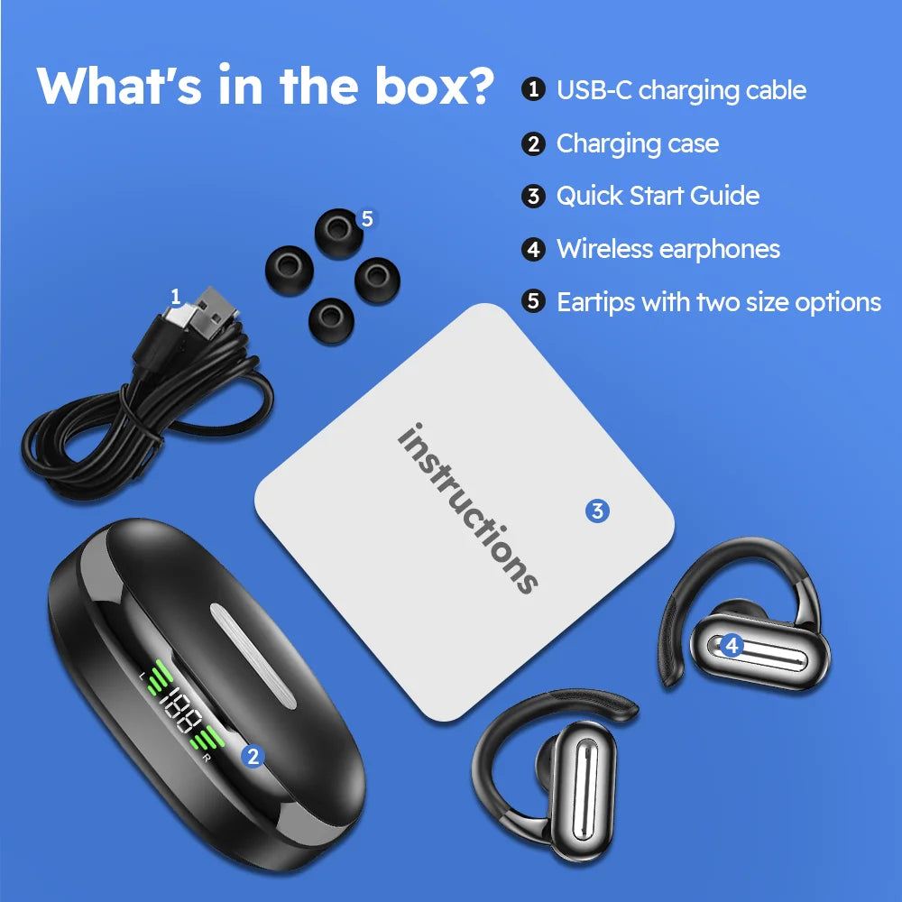 Bluetooth Earphones IPX7 Waterproof TWS Wireless Earbuds 20H Playtime Dual Wear Sport Swimming